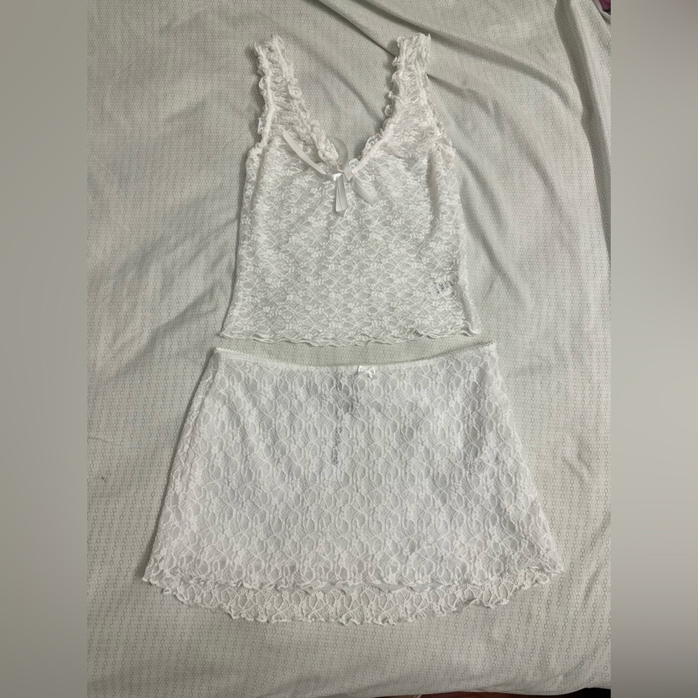 Garage White Lace Chemise & Slip Set